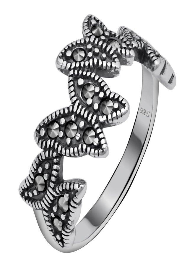 Alpha Rock Genuine Solid 925 Sterling Silver Marcasite Women's Butterfly Oxidized Stacking Band Ring (Marcasite Style D, 9) - Image 1